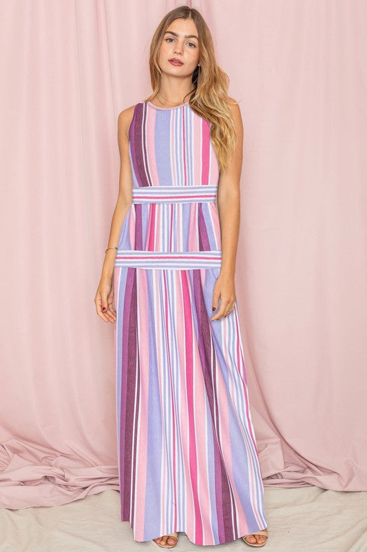 Plus Sleeveless Mix Stripe Maxi Dress - [product_category], Minx Boutique-Southbury