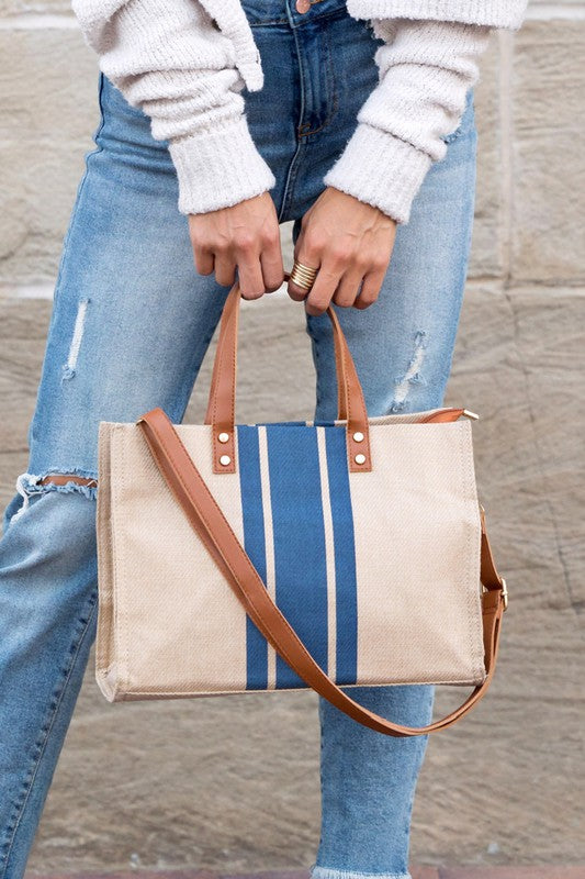 Canvas Stripe Tote - [product_category], Minx Boutique-Southbury