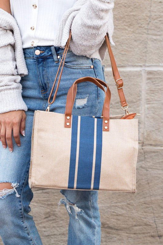 Canvas Stripe Tote - [product_category], Minx Boutique-Southbury