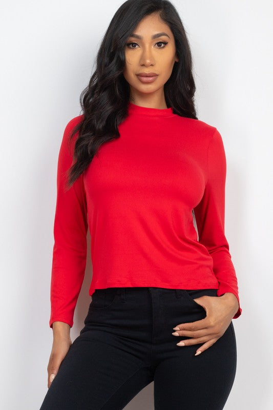 Mock Neck Solid Long Sleeve Top -Online Only - [product_category], Minx Boutique-Southbury