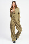 Olive Button Down Cargo Jumpsuit - [product_category], Minx Boutique-Southbury