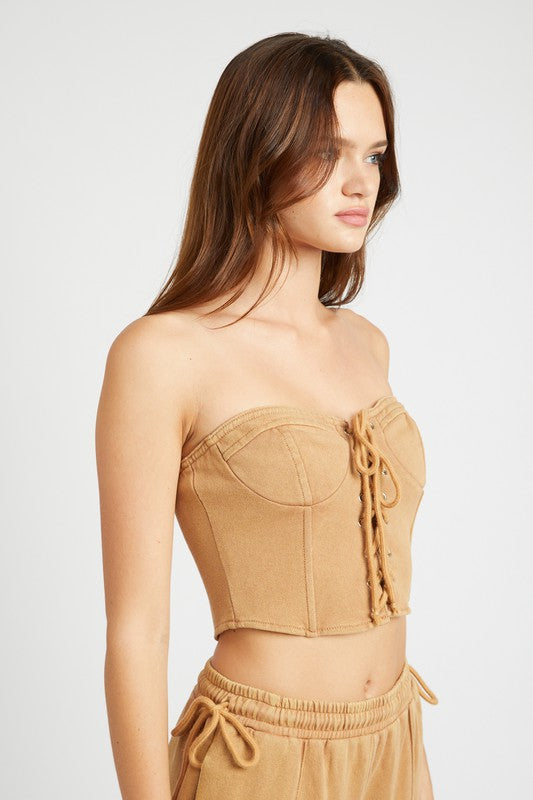CAMEL FRENCH TERRY STRAPLESS BUSTIER TOP - [product_category], Minx Boutique-Southbury