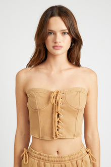  CAMEL FRENCH TERRY STRAPLESS BUSTIER TOP - [product_category], Minx Boutique-Southbury