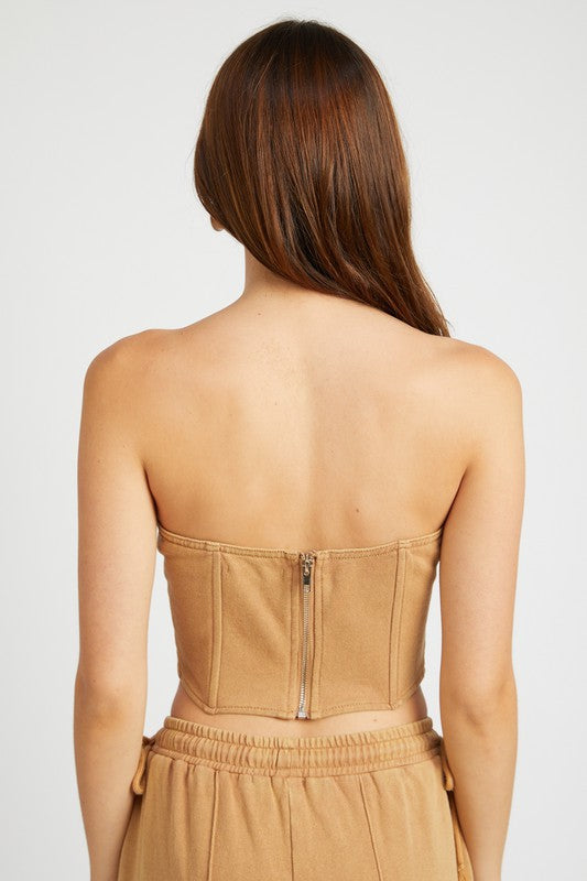 CAMEL FRENCH TERRY STRAPLESS BUSTIER TOP - [product_category], Minx Boutique-Southbury