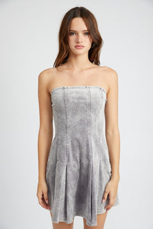  GREY PLEATED STRAPLESS MINI DRESS - [product_category], Minx Boutique-Southbury