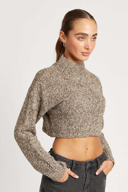 Mocha Turtle Neck Cropped Sweater - [product_category], Minx Boutique-Southbury