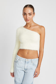  Asymmetrical One Shoulder Fluffy Cropped Sweater - [product_category], Minx Boutique-Southbury