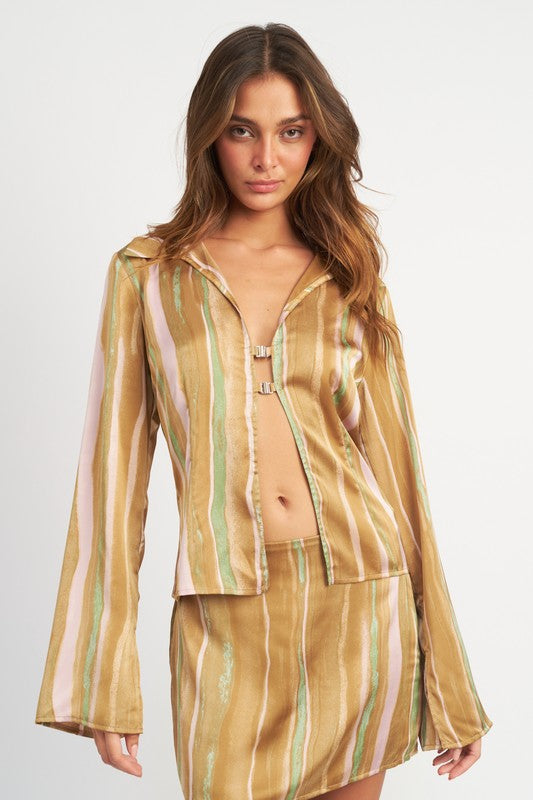 Coffee Wide Sleeve Striped Blouse - [product_category], Minx Boutique-Southbury