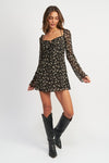 BLACK FLORAL LONG SLEEVE DRESS WITH HALTER DETAIL - [product_category], Minx Boutique-Southbury