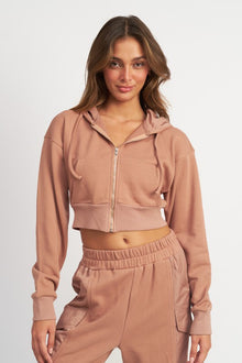  CONTRASTED ZIP UP CROPPED HOODIE - [product_category], Minx Boutique-Southbury