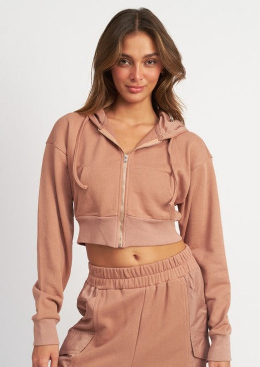 CONTRASTED ZIP UP CROPPED HOODIE - [product_category], Minx Boutique-Southbury