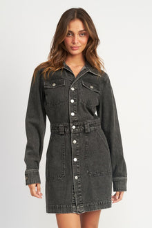  Black Button Down Denim Mini Dress - [product_category], Minx Boutique-Southbury