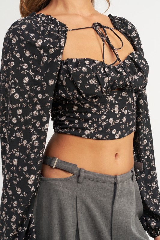 BLACK TIE FRONT FLORAL BLOUSE - [product_category], Minx Boutique-Southbury