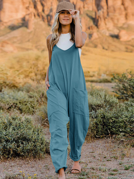 Double Take Full Size V-Neck Sleeveless Jumpsuit with Pockets, Minx Boutique-Southbury, [product tags]