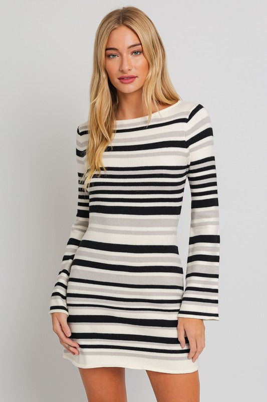 Boat Neck Bell Sleeve Sweater Dress - [product_category], Minx Boutique-Southbury