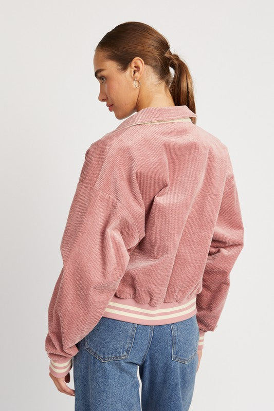 Rose Pink Bomber Jacket with Collar, Minx Boutique-Southbury, [product tags]