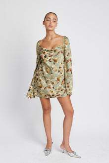  Sage floral long sleeve open back mini dress - [product_category], Minx Boutique-Southbury