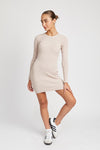 Taupe Ribbed Long Sleeve Mini Dress - [product_category], Minx Boutique-Southbury
