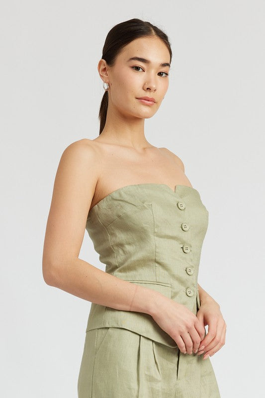 BUTTON DOWN BUSTIER TUBE TOP - [product_category], Minx Boutique-Southbury