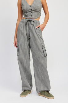  Pinstriped Cargo Drawstring Pants - [product_category], Minx Boutique-Southbury