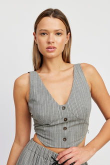  Pinstriped Button Down Vest Top - [product_category], Minx Boutique-Southbury