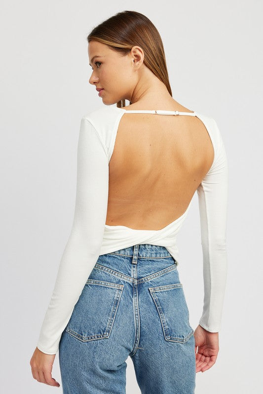 Long Sleeve Open Back Twist Top - [product_category], Minx Boutique-Southbury