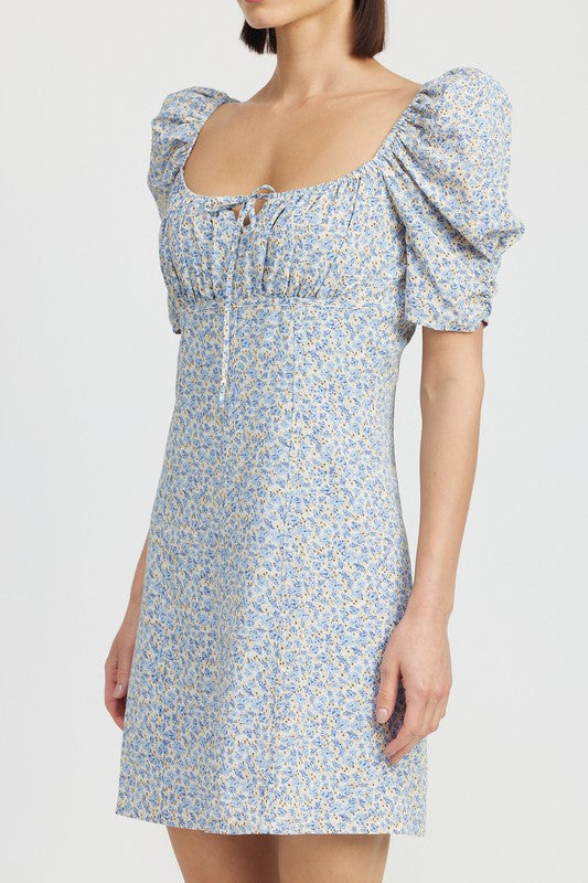 FLORAL MINI DRESS WITH PUFF SLEEVES - [product_category], Minx Boutique-Southbury