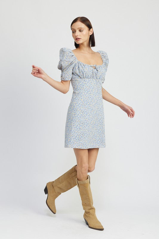 FLORAL MINI DRESS WITH PUFF SLEEVES - [product_category], Minx Boutique-Southbury