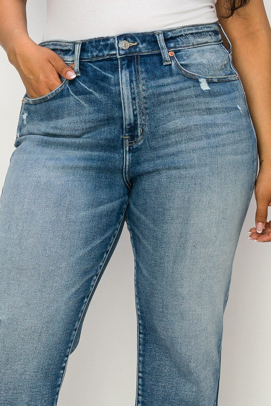 Plus Size High Rise Stretch Distressed Ankle Straight Jeans - [product_category], Minx Boutique-Southbury