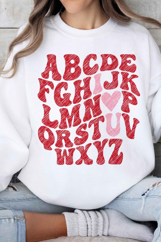ABCD I LOVE YOU VALENTINES GRAPHIC SWEATSHIRT - [product_category], Minx Boutique-Southbury
