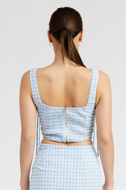 GINGHAM BUSTIER TOP WITH SMOCKED BACK - [product_category], Minx Boutique-Southbury