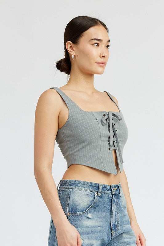 SQUARE NECK TOP WITH LACE UP FRONT - [product_category], Minx Boutique-Southbury