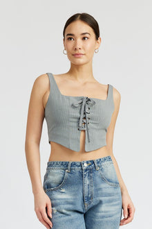  SQUARE NECK TOP WITH LACE UP FRONT - [product_category], Minx Boutique-Southbury