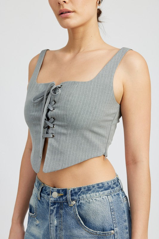 SQUARE NECK TOP WITH LACE UP FRONT - [product_category], Minx Boutique-Southbury