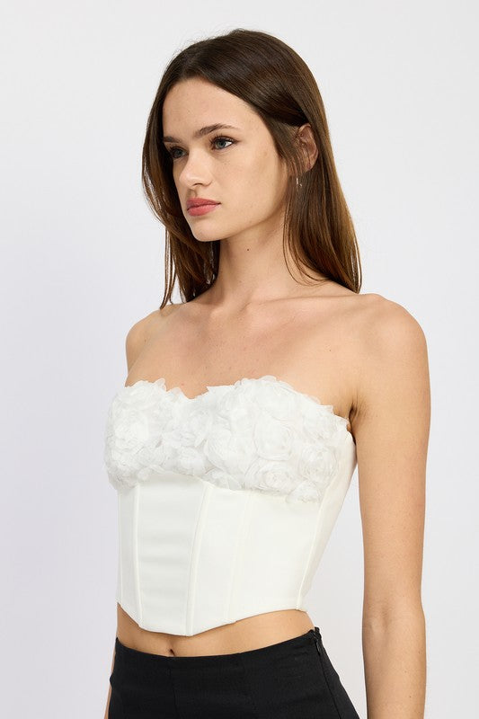 White Floral Corset Top with Lace Detail, Minx Boutique-Southbury, [product tags]