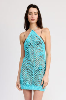  Halter Neck Crochet Dress with Flower Detail, Minx Boutique-Southbury, [product tags]