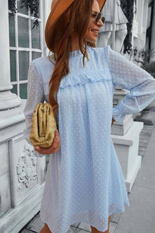  Women's Long Sleeve Ruffle Neck Babydoll Dress, Minx Boutique-Southbury, [product tags]