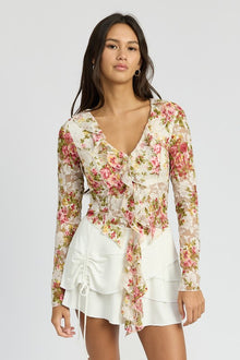  FLORAL PRINT BLOUSE WITH RUFFLE DETAIL, Minx Boutique-Southbury, [product tags]