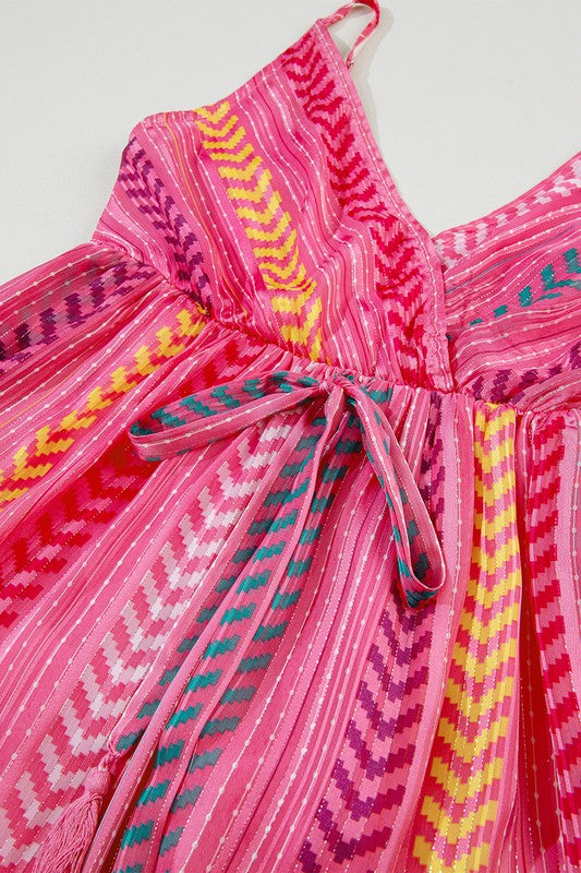 Pink Tribal Tassel Tie V Neck Surplice Maxi Dress, Minx Boutique-Southbury, [product tags]