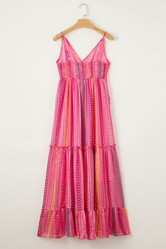 Pink Tribal Tassel Tie V Neck Surplice Maxi Dress, Minx Boutique-Southbury, [product tags]