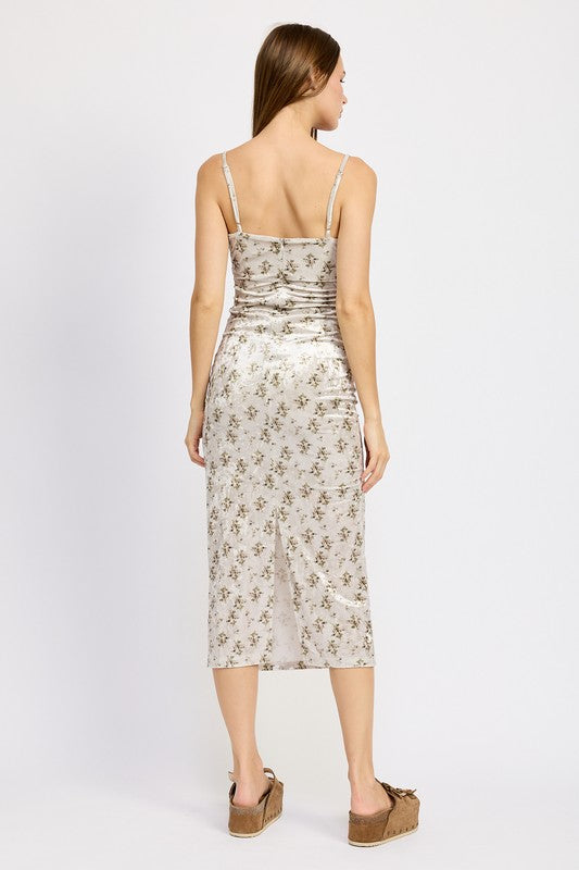 OLIVE FLORAL PRINTED SPAGHETTI STRAP MIDI DRESS, Minx Boutique-Southbury, [product tags]