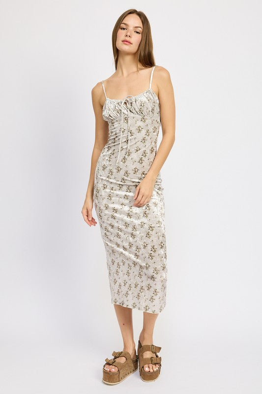 OLIVE FLORAL PRINTED SPAGHETTI STRAP MIDI DRESS, Minx Boutique-Southbury, [product tags]