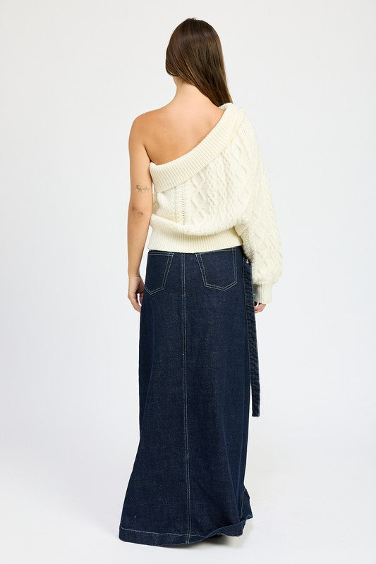 OVERSIZED CABLE KNIT ONE SHOULDER SWEATER, Minx Boutique-Southbury, [product tags]