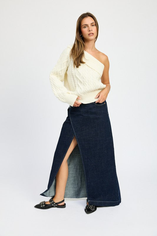 OVERSIZED CABLE KNIT ONE SHOULDER SWEATER, Minx Boutique-Southbury, [product tags]