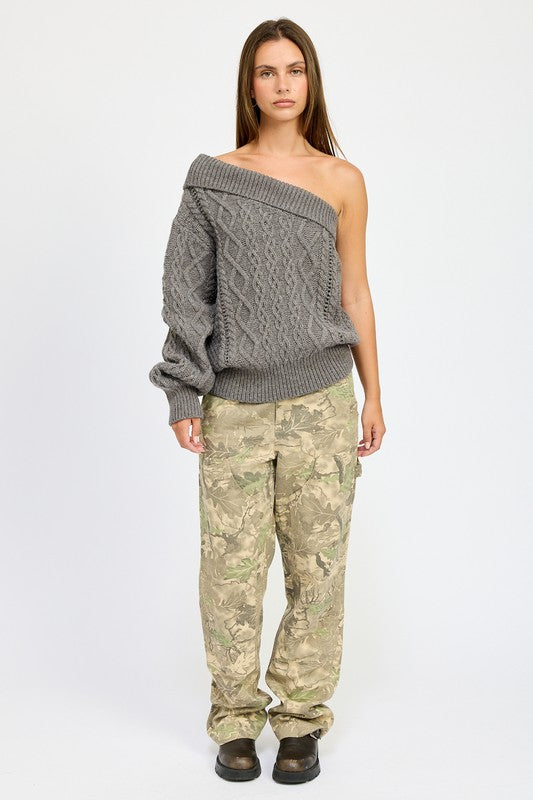 OVERSIZED CABLE KNIT ONE SHOULDER SWEATER, Minx Boutique-Southbury, [product tags]