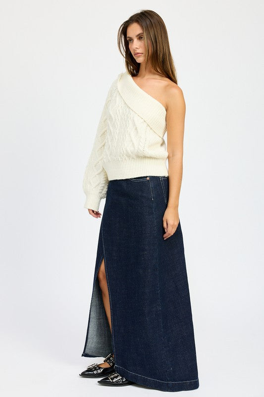 OVERSIZED CABLE KNIT ONE SHOULDER SWEATER, Minx Boutique-Southbury, [product tags]