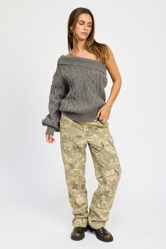 OVERSIZED CABLE KNIT ONE SHOULDER SWEATER, Minx Boutique-Southbury, [product tags]