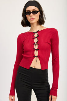  LONG SLEEVE RIBBED TOP WITH BOW DETAIL