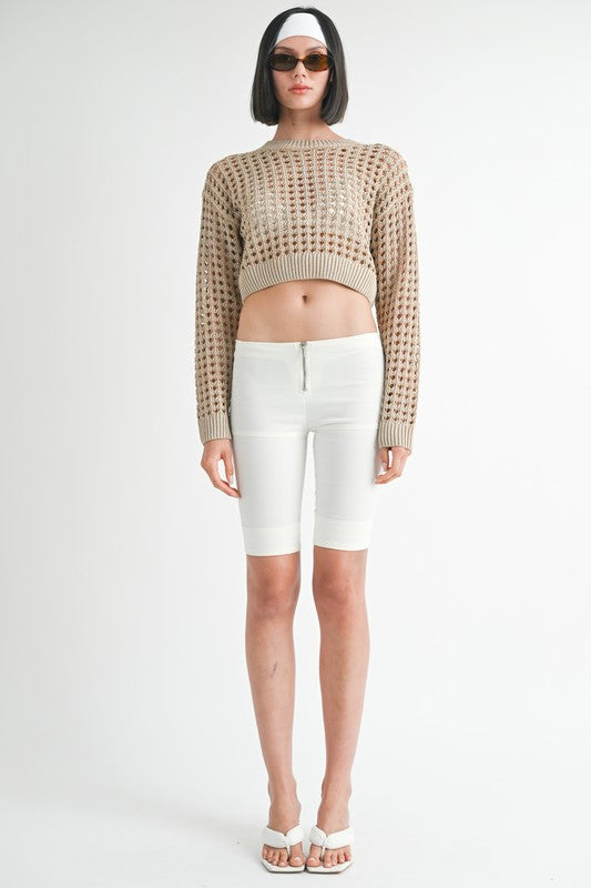 ROUND NECK KNITTED CROP SWEATER TOP