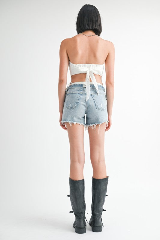 CROPPED EYELET TUBE TOP